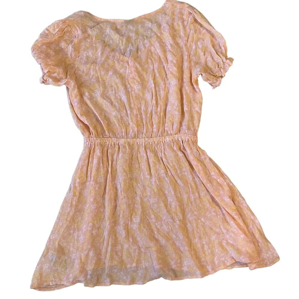 NWT Hurley Peach Floral Light Pink Print V Neck Cinched Waist Dress Large - Picture 8 of 8